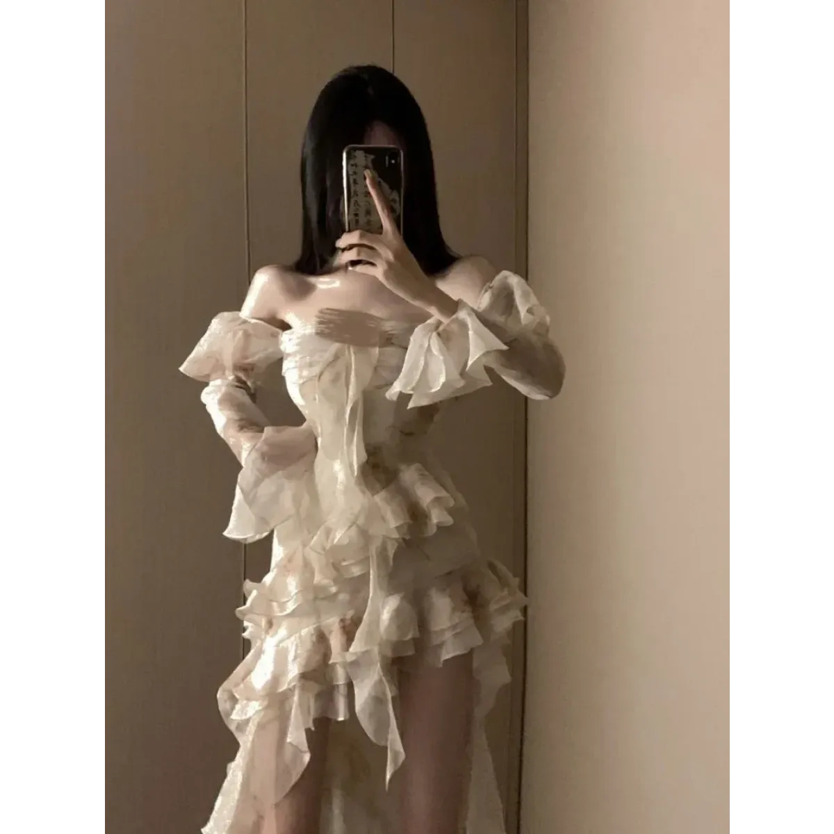 Ruffled Off-Shoulder Irregular Midi Dress - All Dresses - Midi Dress - 3