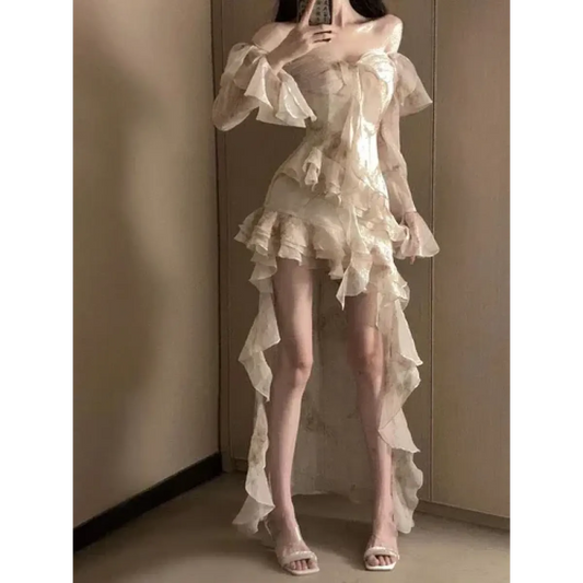 Ruffled Off-Shoulder Irregular Midi Dress - All Dresses - Midi Dress - 5