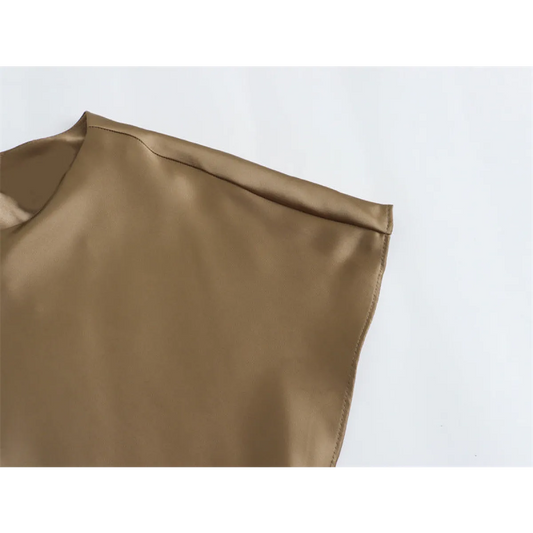 Elegant Satin Keyhole Back Midi Dress - All Dresses - 2