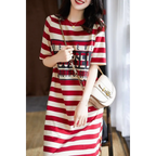 Striped Short Sleeve Midi Dress - Harajuku Summer Fit - All Dresses - Midi Dress - 2