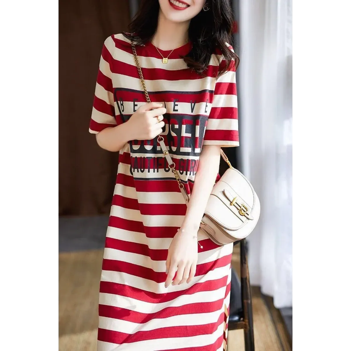 Striped Short Sleeve Midi Dress - Harajuku Summer Fit - All Dresses - Midi Dress - 6