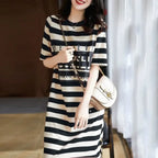 Striped Short Sleeve Midi Dress - Harajuku Summer Fit - All Dresses - Midi Dress - 7