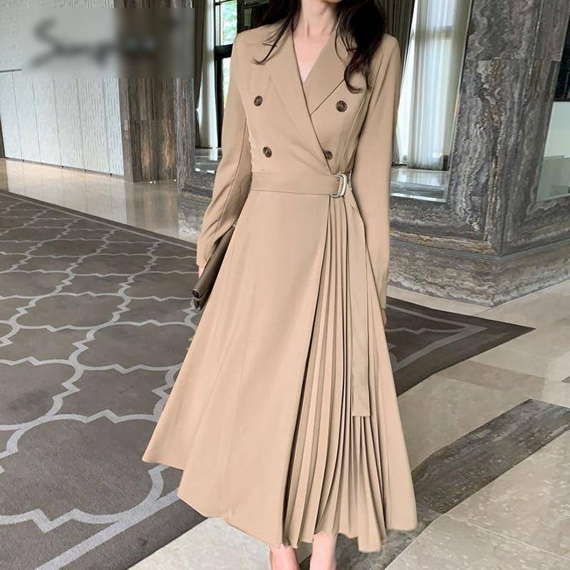 Midi Length Blazer Dress - Beige / S - All Dresses - Dresses - 15 - 2024