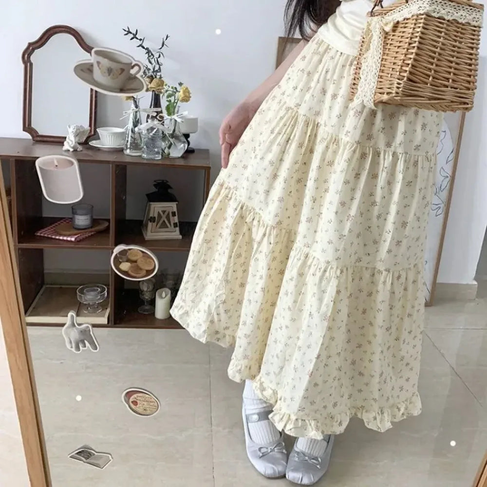 Sweet Floral Ruffle A-Line Midi Skirt - Bottoms - Skirt - 1