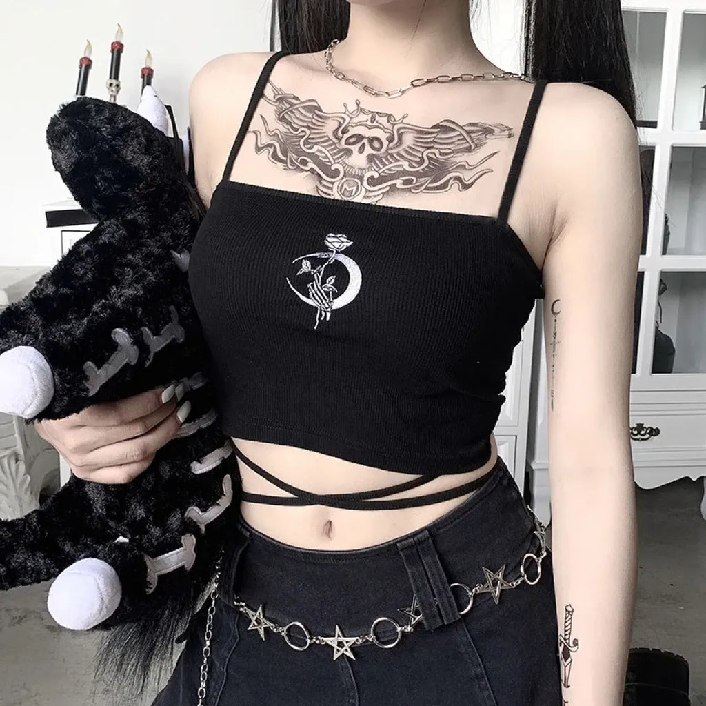 Midnight Moon Gothic Wrap Crop Top - T-Shirts - Sleeveless - Other - Crop Tops - 2