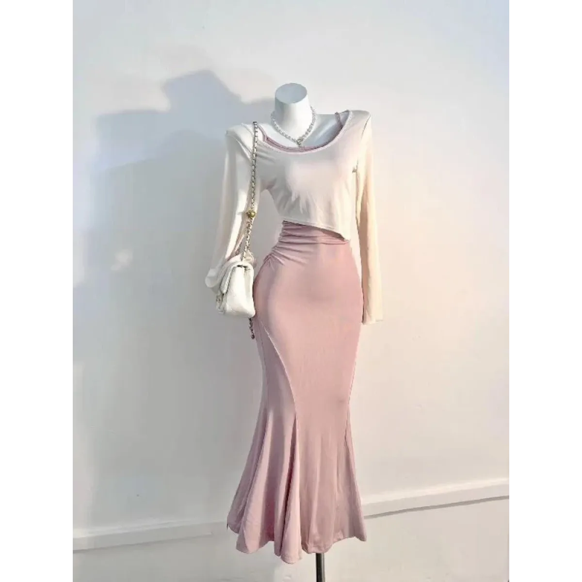 Y2K Bell Sleeve Crop Top & Ruched Mini Dress Set - All Dresses - Sets / Co-ords - 6