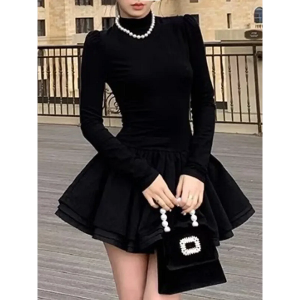 Elegant Patchwork Black Mini Dress - All Dresses - Dresses - 1