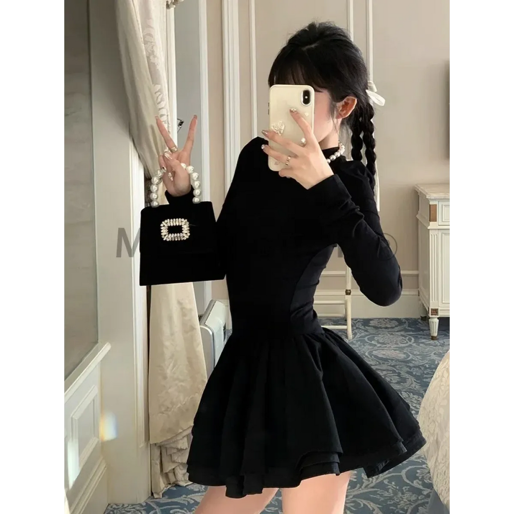 Elegant Patchwork Black Mini Dress - All Dresses - Dresses - 2