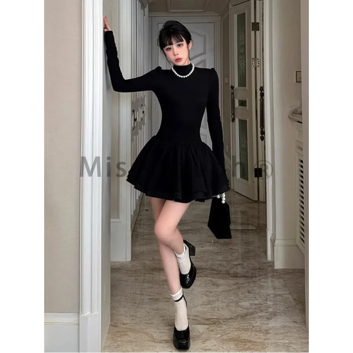 chic mini dresses Elegant Patchwork Black Mini Dress for Chic Autumn – Kawaii Stop