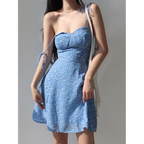 Blue Floral Lace-Up Spaghetti Strap Mini Dress - All Dresses - Mini Dress - 2