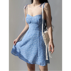 Blue Floral Lace-Up Spaghetti Strap Mini Dress - All Dresses - Mini Dress - 4