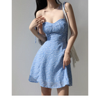 Blue Floral Lace-Up Spaghetti Strap Mini Dress - All Dresses - Mini Dress - 7