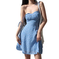 Blue Floral Lace-Up Spaghetti Strap Mini Dress - All Dresses - Mini Dress - 9