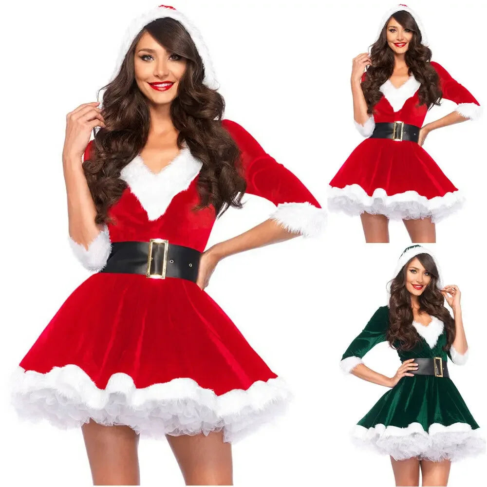 Mrs. Claus Christmas Costume - Velvet Santa Mini Dress for Women - All Dresses - Dance Dresses Skirts & Costumes - 2024