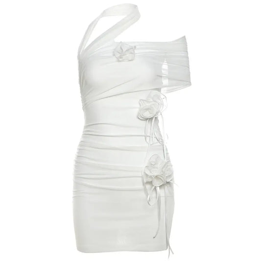 One-Shoulder 3D Flower Mini Dress - All Dresses - Mini Dress - 7