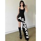 Y2K Letter Print Asymmetrical Halter Mini Dress - All Dresses - Mini Dress - 1