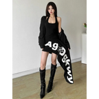 Y2K Letter Print Asymmetrical Halter Mini Dress - All Dresses - Mini Dress - 2