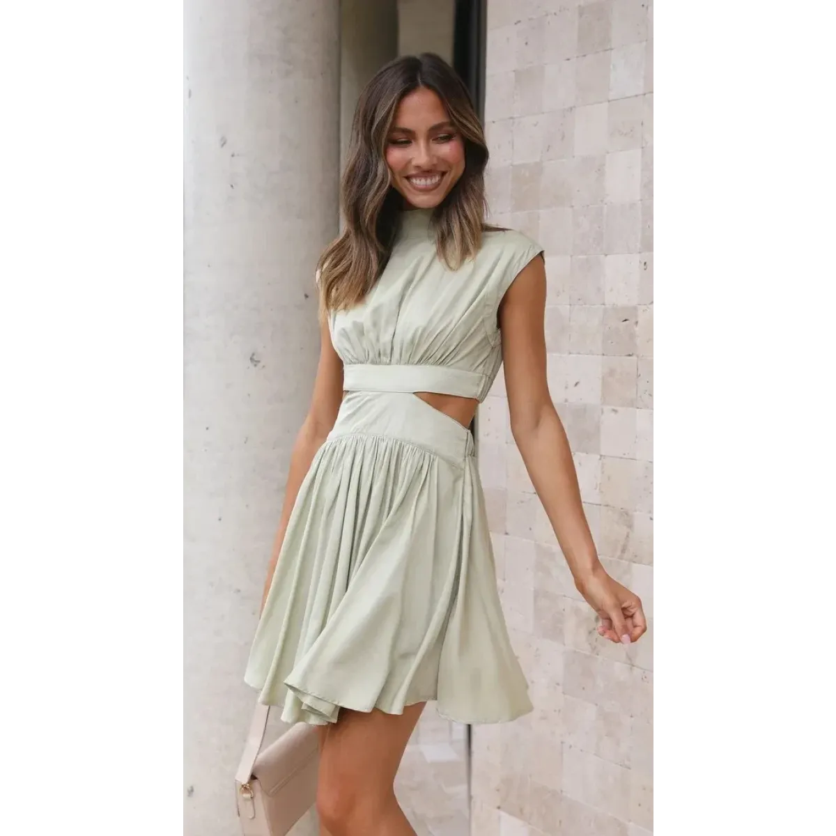 Cutout Waist High Neck Mini Dress - All Dresses - Mini Dress - 8