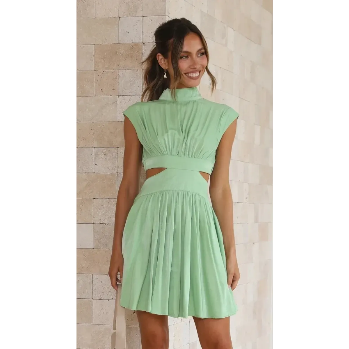 Cutout Waist High Neck Mini Dress - All Dresses - Mini Dress - 12