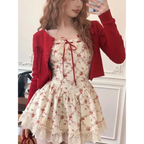 Y2K Floral Lace Mini Dress Set with Knit Cardigan - All Dresses - Sets / Co-ords - 1