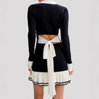 Retro V-Neck Knit Mini Dress with Ruffle Hem - All Dresses - Dresses - 3