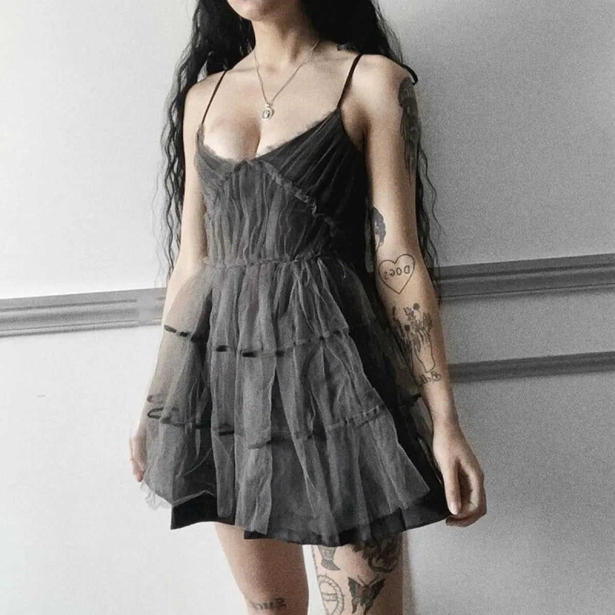 AltGoth Mesh Patchwork Lace-Up Mini Dress - All Dresses - Mini Dress - 7