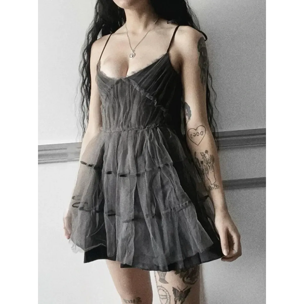 AltGoth Mesh Patchwork Lace-Up Mini Dress - All Dresses - Mini Dress - 4