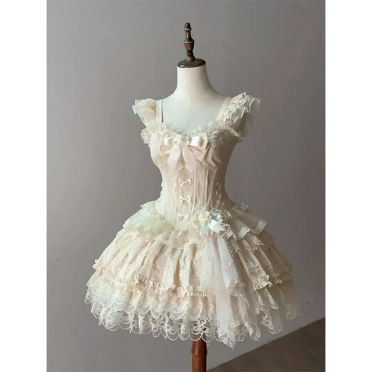 Sweet Princess Lace Bow Lolita Mini Dress - All Dresses - Lolita Dress - 1