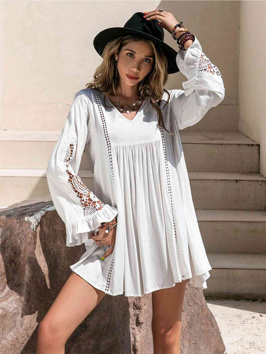 Lace Detail V-Neck Mini Dress - White / S - All Dresses - Dresses - 1 - 2024