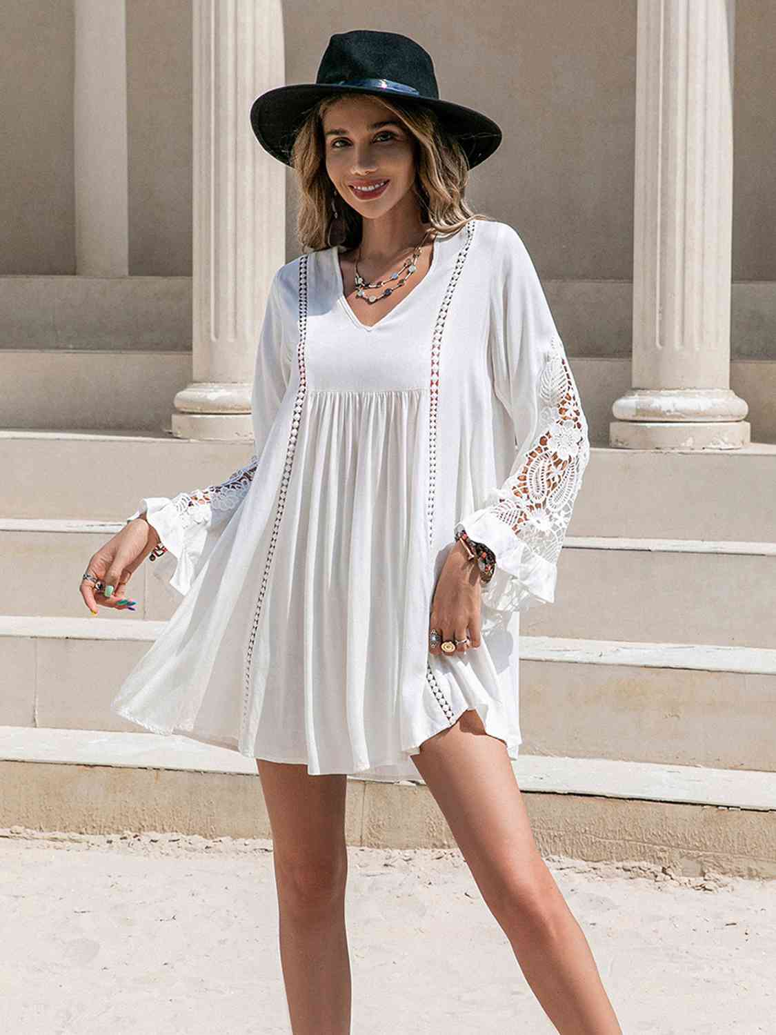 Lace Detail V-Neck Mini Dress - All Dresses - Dresses - 3 - 2024