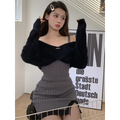 Y2K Knit Mini Dress & Fuzzy Sweater Set - All Dresses - Sets / Co-ords - 1