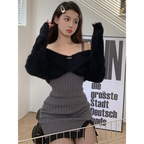 Y2K Knit Mini Dress & Fuzzy Sweater Set - All Dresses - Sets / Co-ords - 1