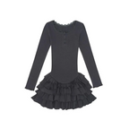 Ruffle Hem Mini Dress – Slim Fit Y2K Long Sleeve Design - All Dresses - Long - Round - Dresses - 3