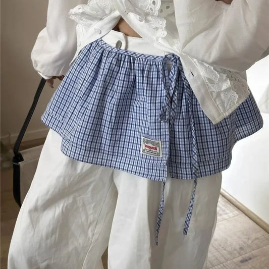 Korean plaid apron-style mini skirt - Bottoms - Skirts - 2