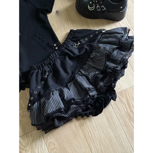 Black Punk Ruffle Mini Skirt - Bottoms - Skirts - 1