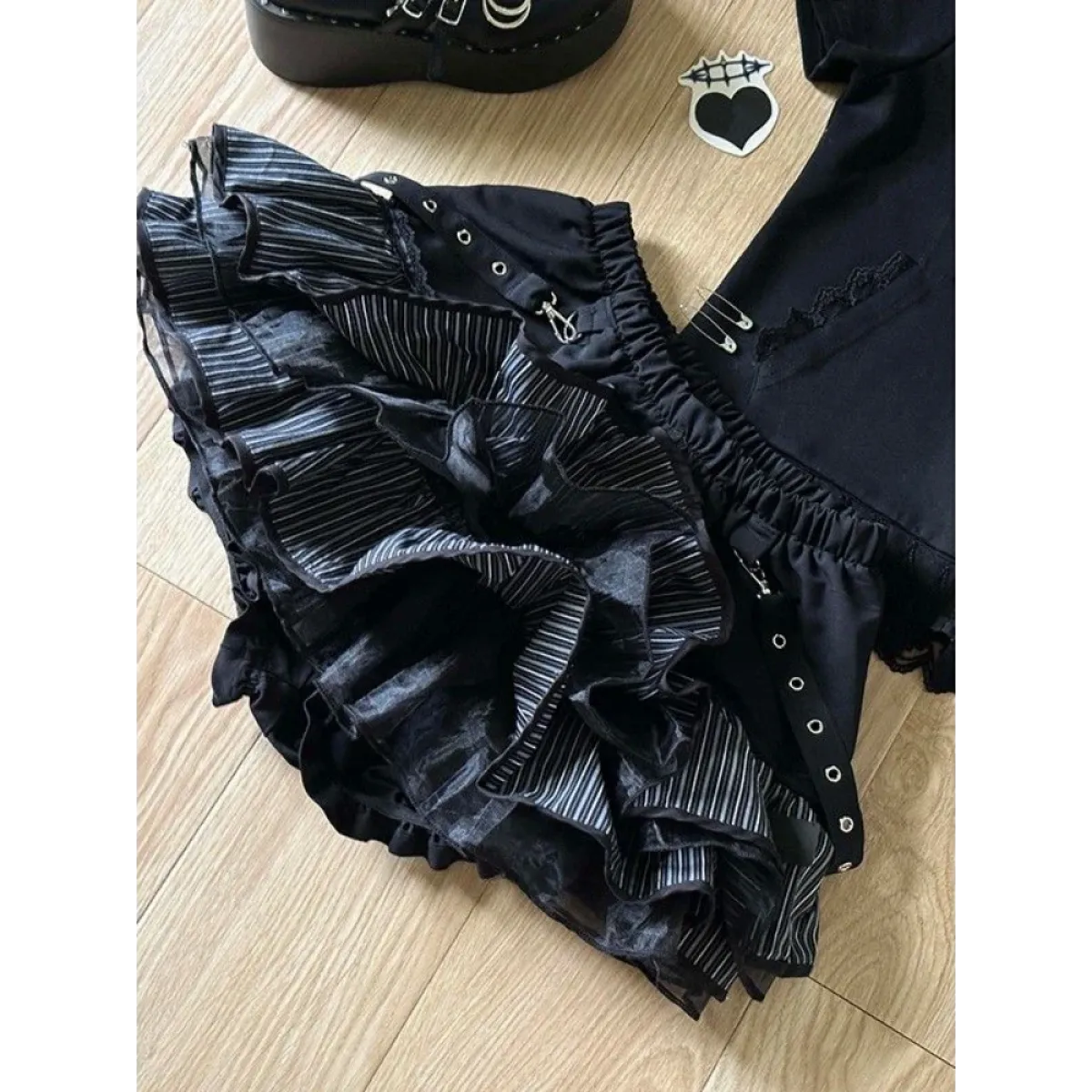 Black Punk Ruffle Mini Skirt - Bottoms - Skirts - 2