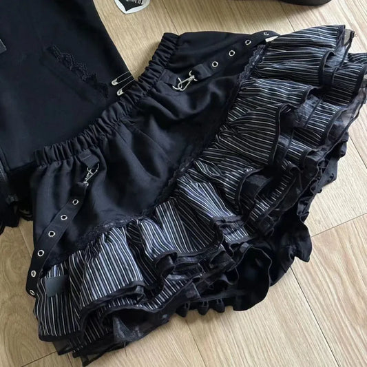 Black Punk Ruffle Mini Skirt - Bottoms - Skirts - 7