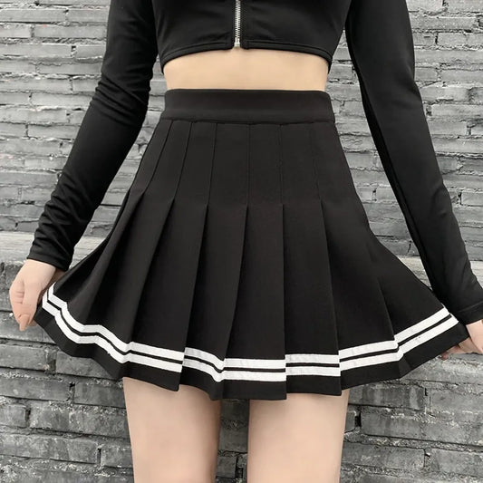 Harajuku Gothic Pleated Mini Skirt – Punk High Waist Patchwork Style - Bottoms - Skirts - 1