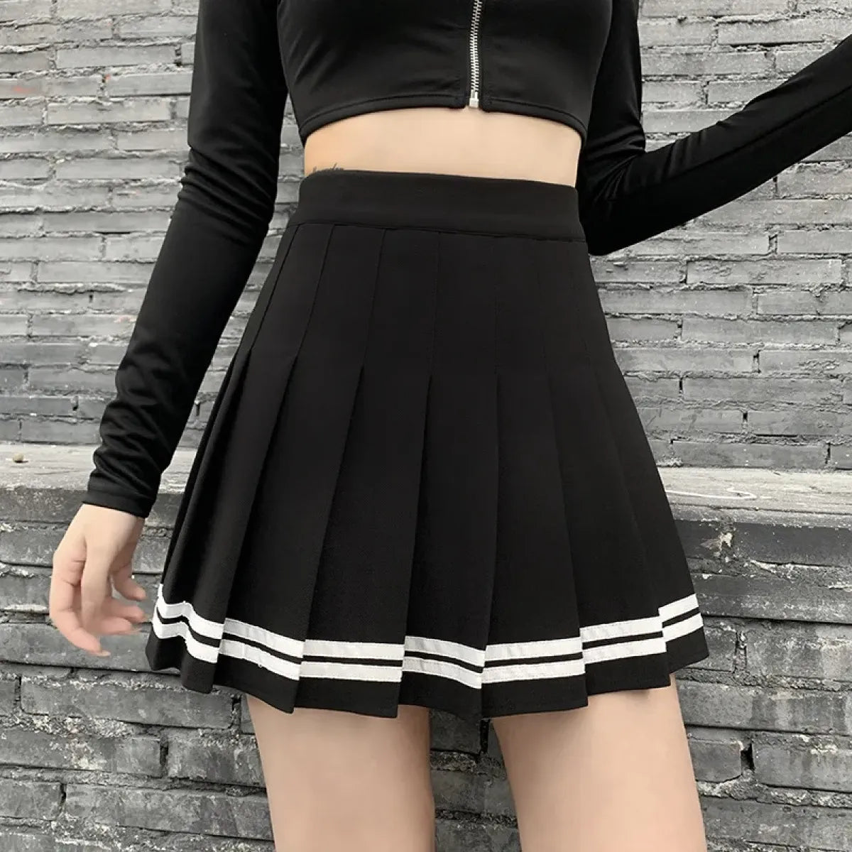 Harajuku Gothic Pleated Mini Skirt – Punk High Waist Patchwork Style - Bottoms - Skirts - 3
