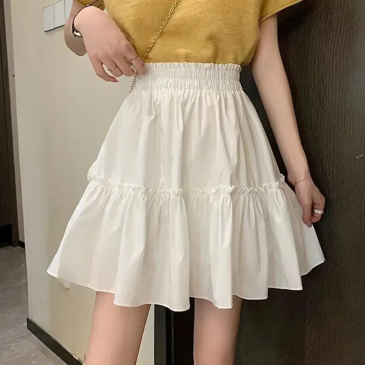 Harajuku Patchwork White A-Line Mini Skirt - Bottoms - Mini Skirt - 1
