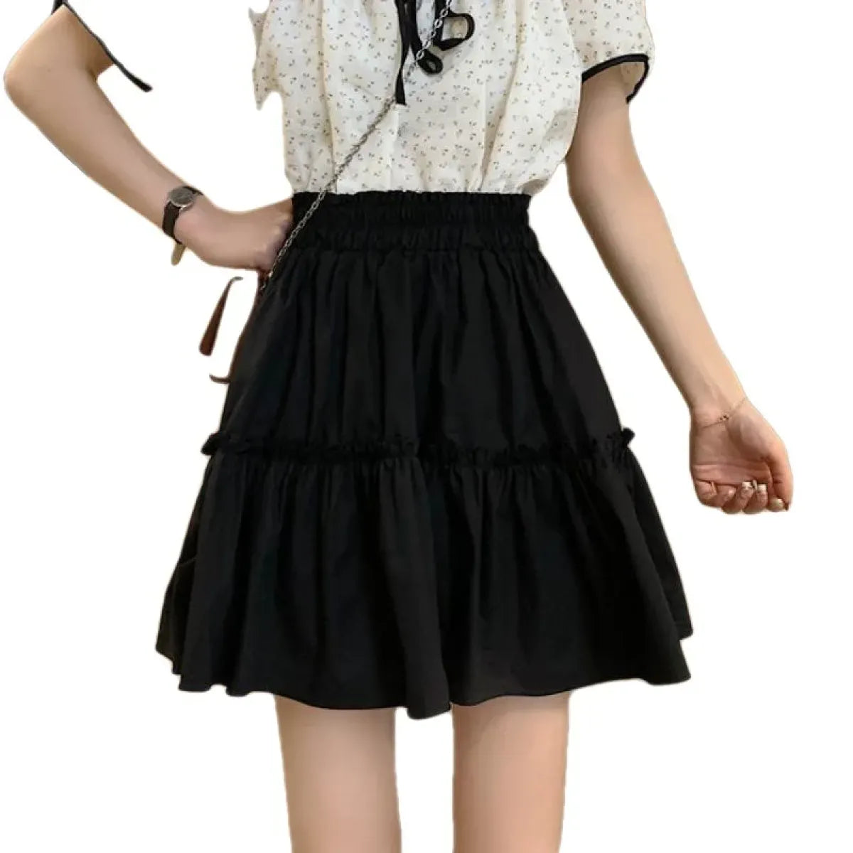 Harajuku Patchwork White A-Line Mini Skirt - Bottoms - Mini Skirt - 5
