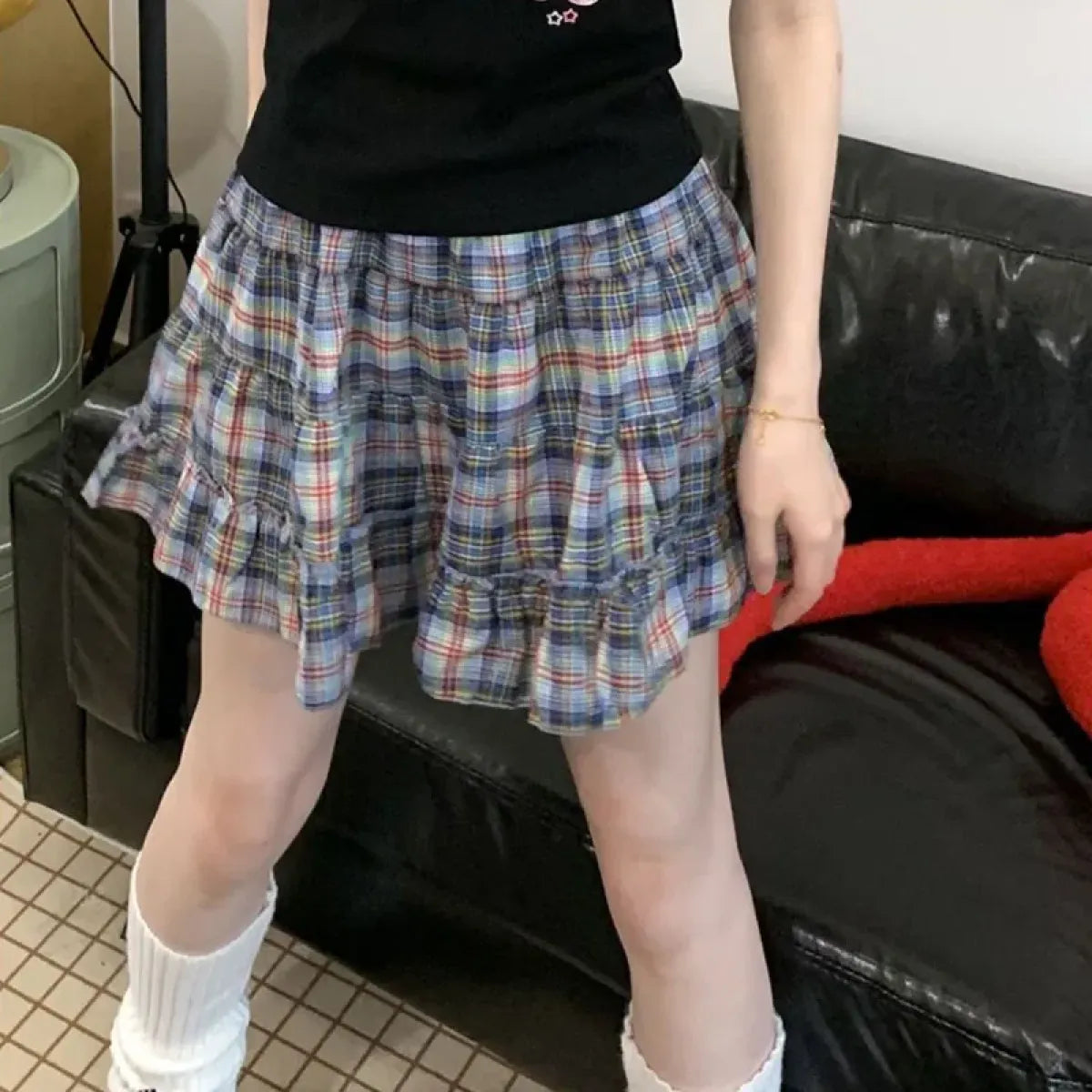 Harajuku Ruffle Plaid Mini Skirt - Bottoms - Mini Skirts - 1