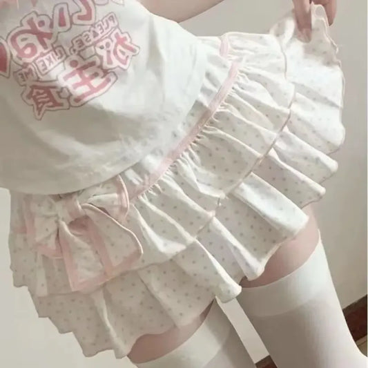 Kawaii Bow Ruffle Dot Mini Skirt - Bottoms - Skirts - 1
