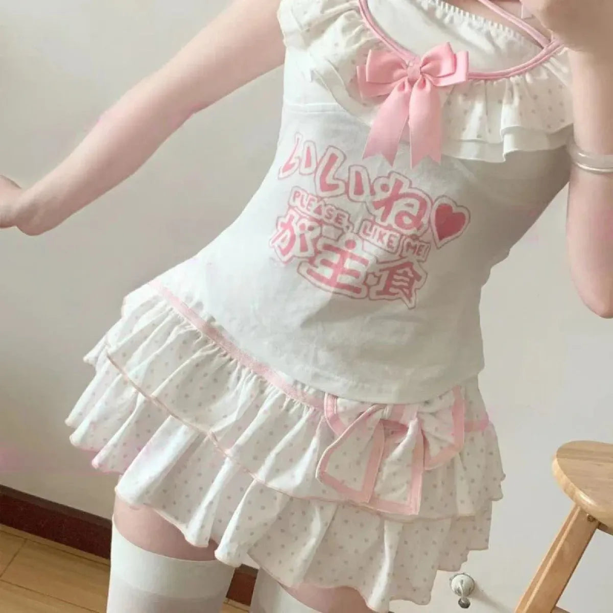 Kawaii Bow Ruffle Dot Mini Skirt - Bottoms - Skirts - 4