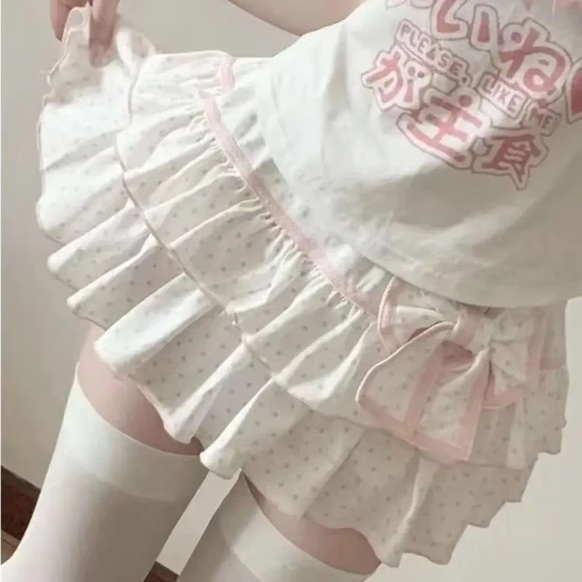 Kawaii Bow Ruffle Dot Mini Skirt - Bottoms - Skirts - 5