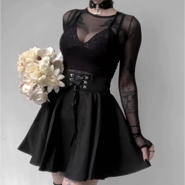 Gothic Lace-Up Mini Skirt – Harajuku Hipster Style for Women - Bottoms - Skirts - 1