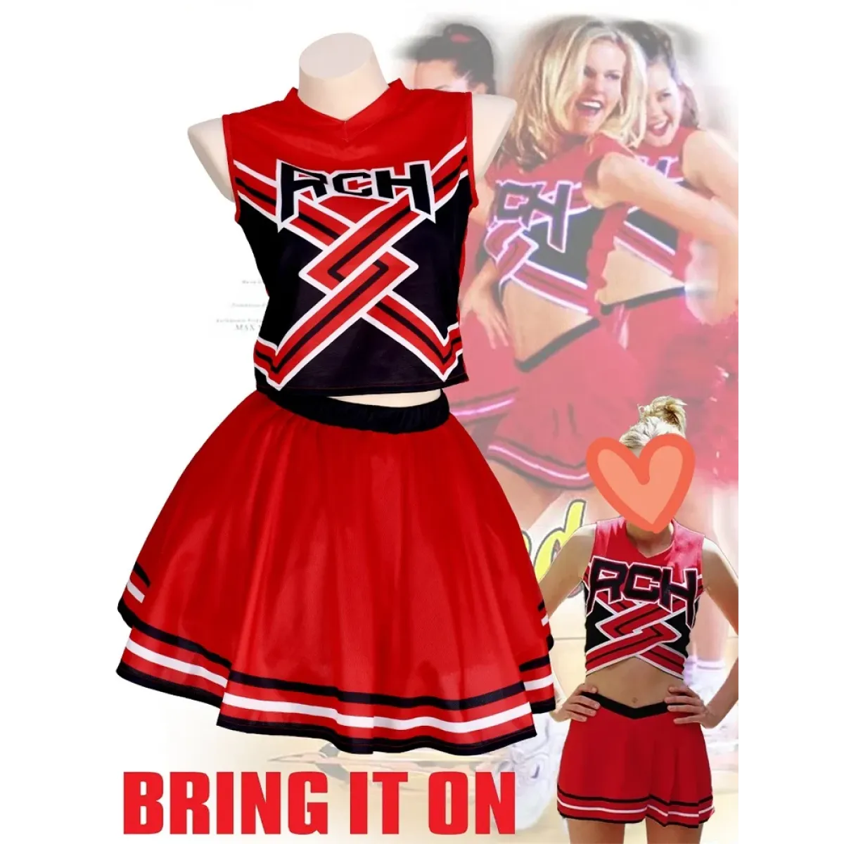Takerlama RCH Printed Cheerleader Uniform Bring it On Cosplay Women’s Fancy Dress Tank Top Mini Skirt Halloween Costume