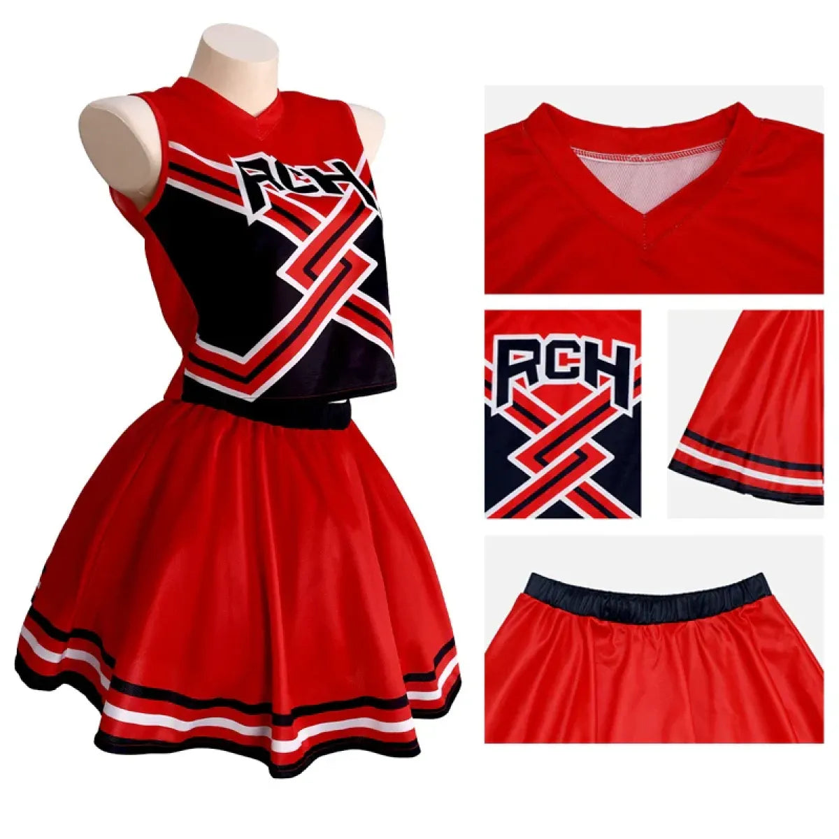 Takerlama RCH Printed Cheerleader Uniform Bring it On Cosplay Women’s Fancy Dress Tank Top Mini Skirt Halloween Costume