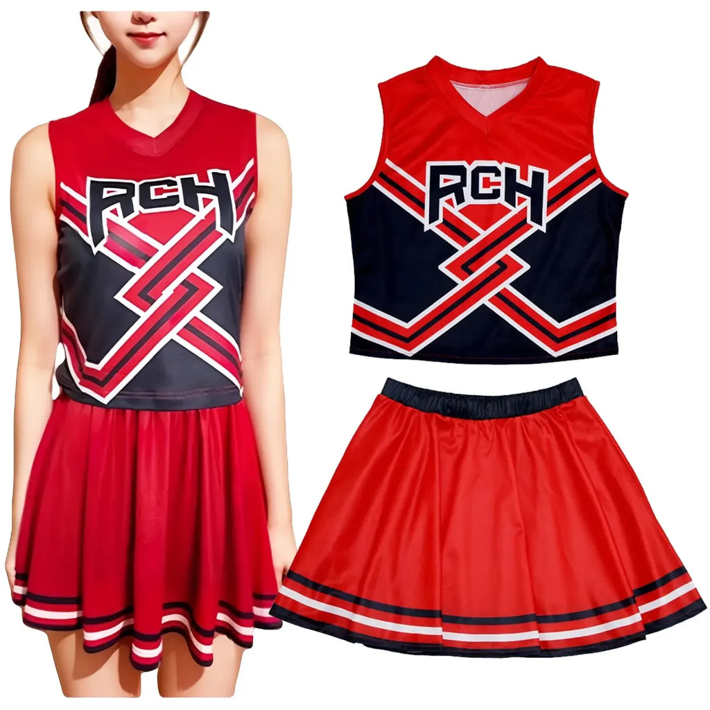 Takerlama RCH Printed Cheerleader Uniform Bring it On Cosplay Women’s Fancy Dress Tank Top Mini Skirt Halloween Costume