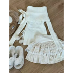 Kawaii Off-Shoulder Knit Lace Set - Bottoms - Sets - 1
